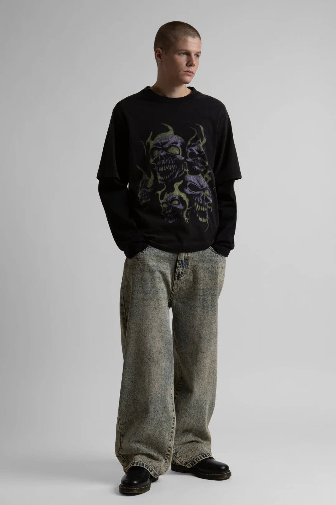 TEE SHIRT HOMME MANCHES LONGUES - DESIGN GRIS SUR NOIR